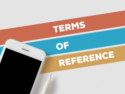 A mobile phone in front of 3 lines that have text reading 'Terms of Reference'