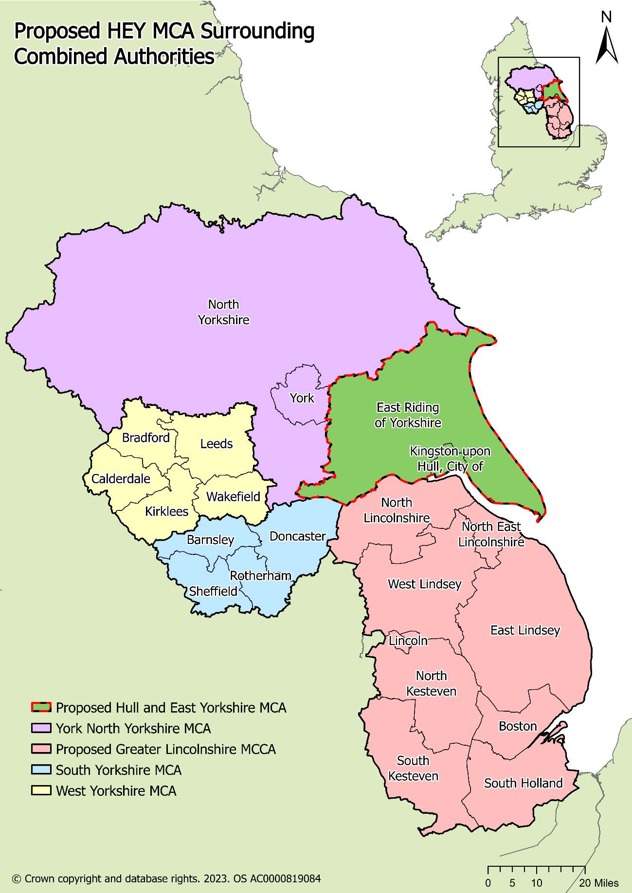 A map showing the Yorkshire region, highlighting that Hull and East Yorkshire will be combined